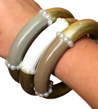 Load image into Gallery viewer, Thick Bangle with Pearl Studs© - 3 Color Options
