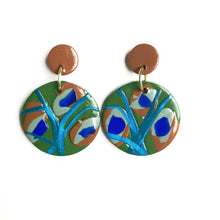 Load image into Gallery viewer, Large Button Two Tier Drop - Peacock - Raw Sienna Button Stud