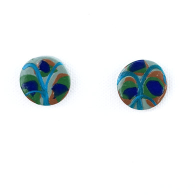 Medium Button - Teal Peacock - Raw Sienna & Green
