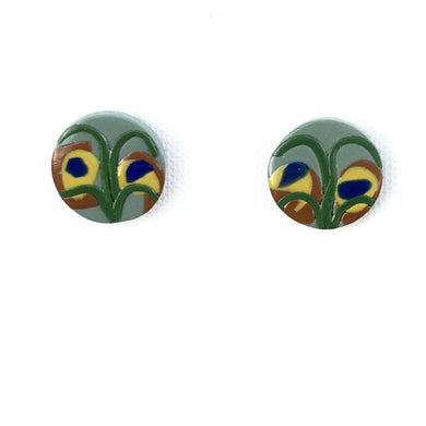 Medium Button - Teal Peacock - Raw Sienna & Yellow